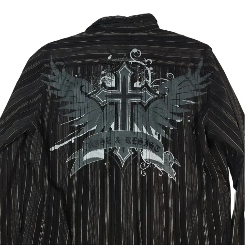 BF641 Rue21 Metro Black Trendy Button Shirt XL